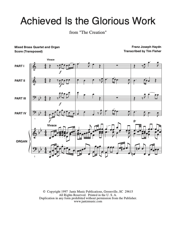 Achieved Is the Glorious Work - Mixed Brass Quartet w/ organ