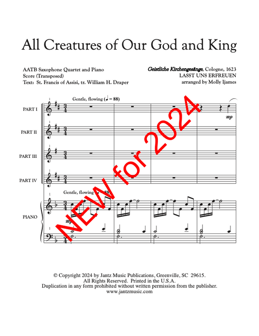 All Creatures of Our God and King - AATB Saxophone Quartet w/ piano