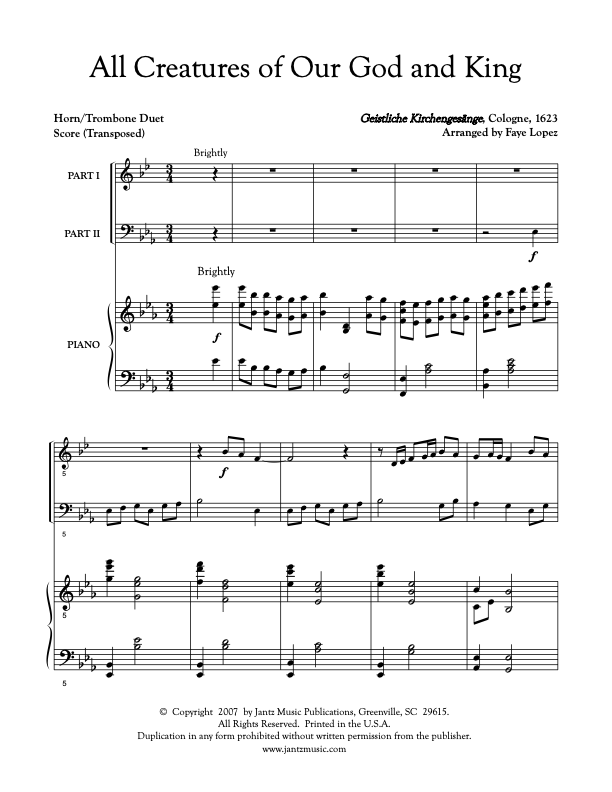 All Creatures of Our God and King - Horn/Trombone Duet