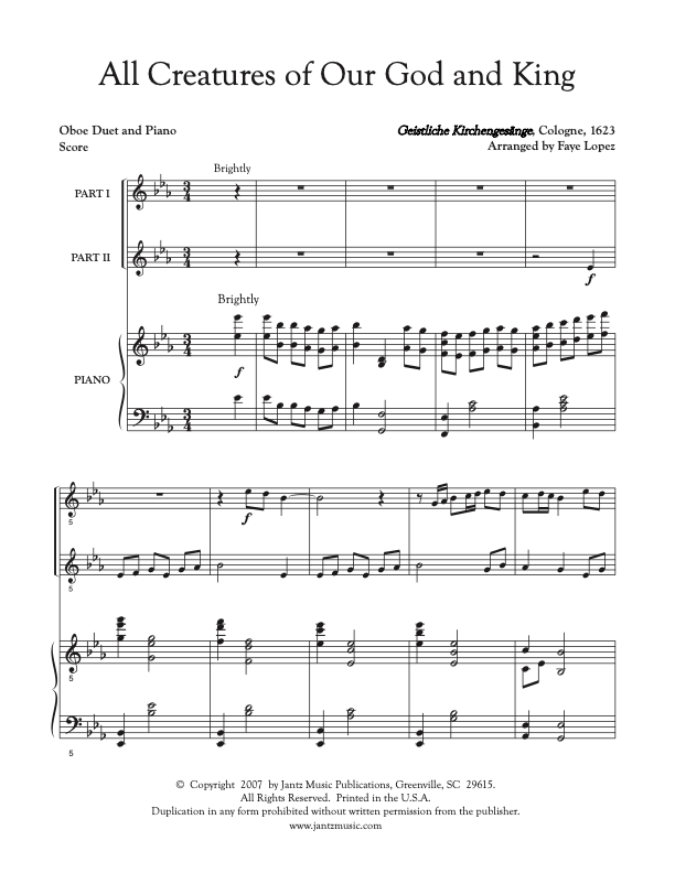 All Creatures of Our God and King - Oboe Duet