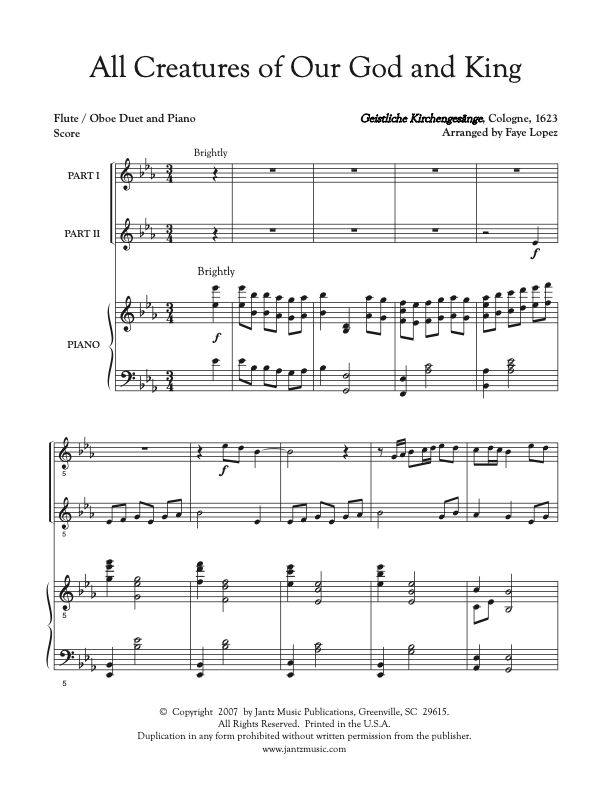 All Creatures of Our God and King - Flute/Oboe Duet