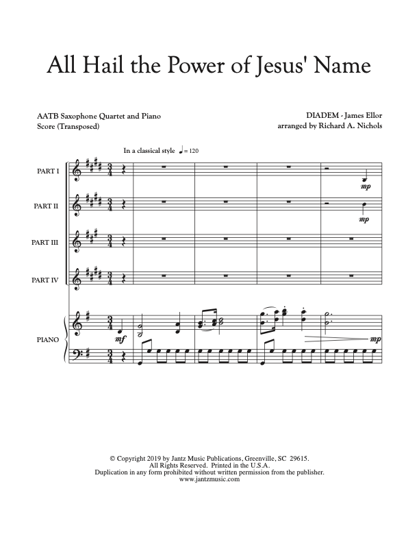 All Hail the Power of Jesus' Name - AATB Saxophone Quartet w/ piano
