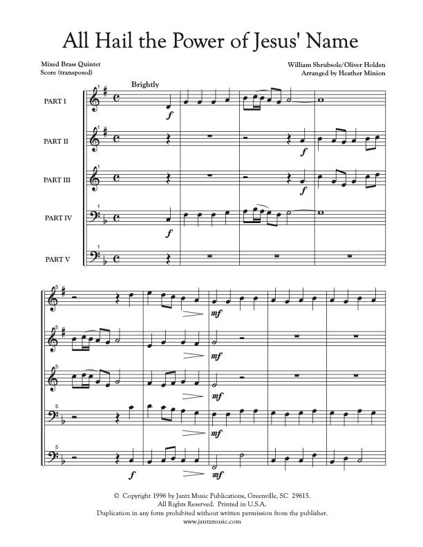 All Hail the Power of Jesus' Name - Mixed Brass Quintet
