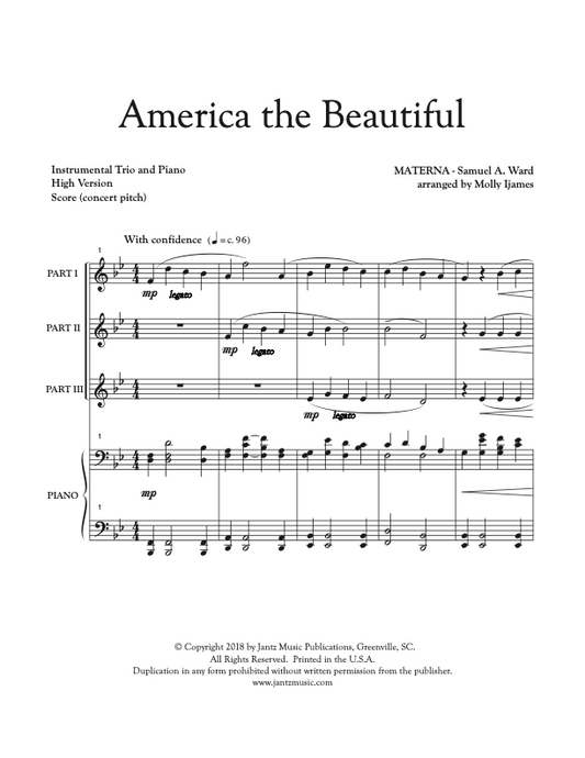 America the Beautiful - Combined Set of Flute/Clarinet/Alto Saxophone Trios