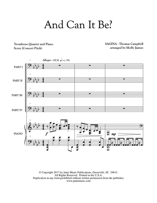 And Can It Be? - Trombone Quartet w/ piano
