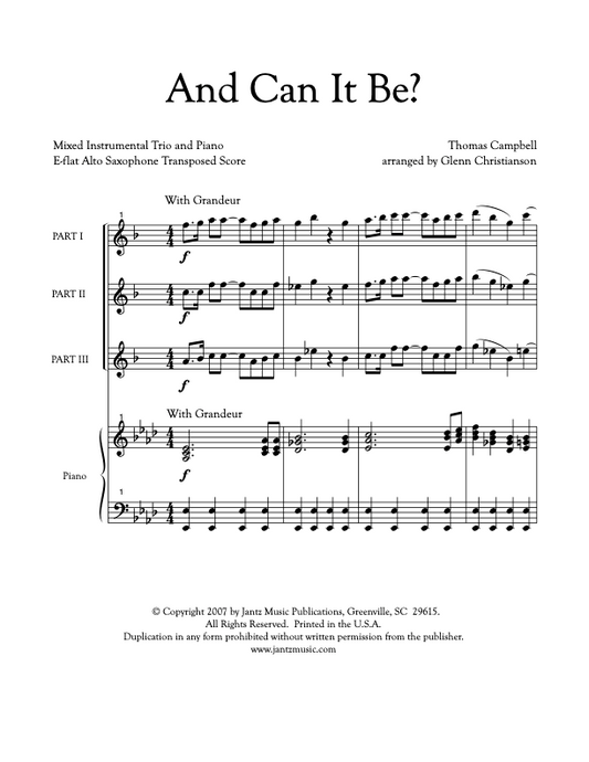 And Can It Be? - Alto Saxophone Trio