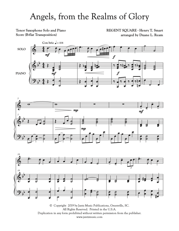 Angels, from the Realms of Glory - Tenor Saxophone Solo
