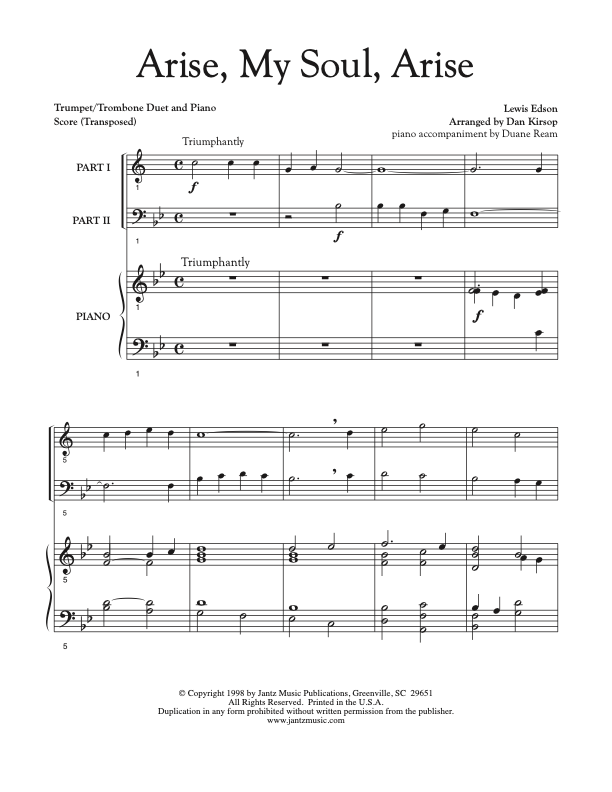 Arise, My Soul, Arise - Trumpet/Trombone Duet