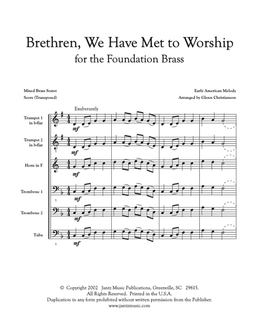 Brethren We Have Met to Worship - Mixed Brass Sextet
