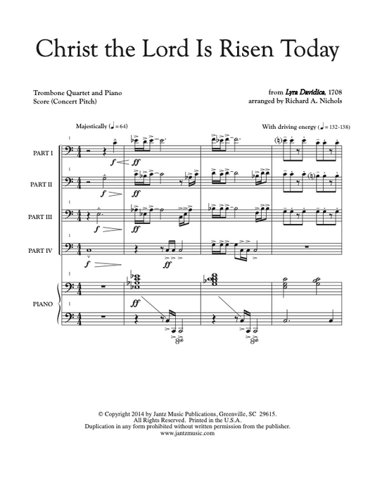 Christ the Lord Is Risen Today - Trombone Quartet w/ piano