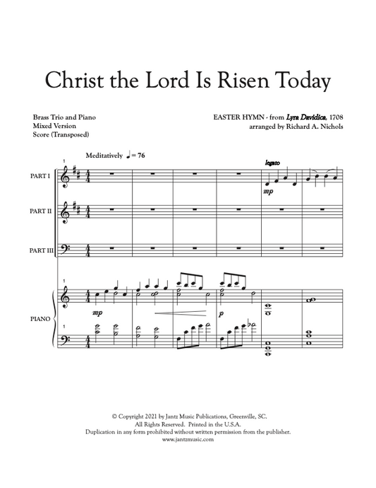 Christ the Lord Is Risen Today - Mixed Brass Trio