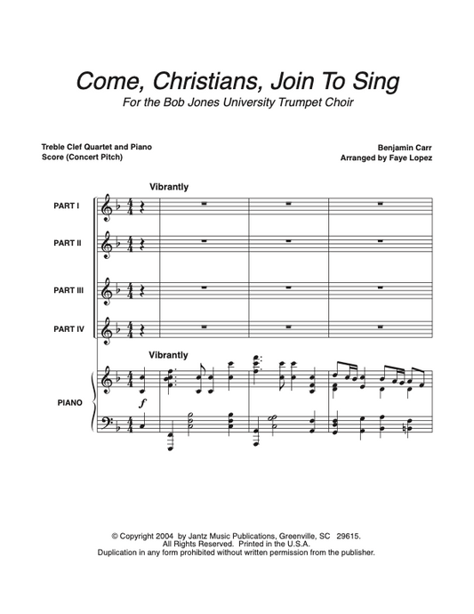 Come, Christians, Join to Sing - Combined Set of Flute/Clarinet/Trumpet Quartets w/ opt. singing