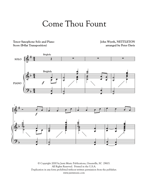 Come Thou Fount - Tenor Saxophone Solo