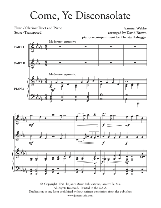 Come, Ye Disconsolate - Flute/Clarinet Duet