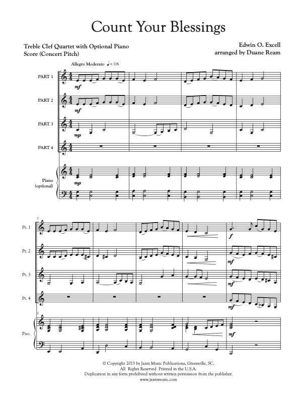 Count your Blessings - Combined Set of Flute/Clarinet/Trumpet Quartets