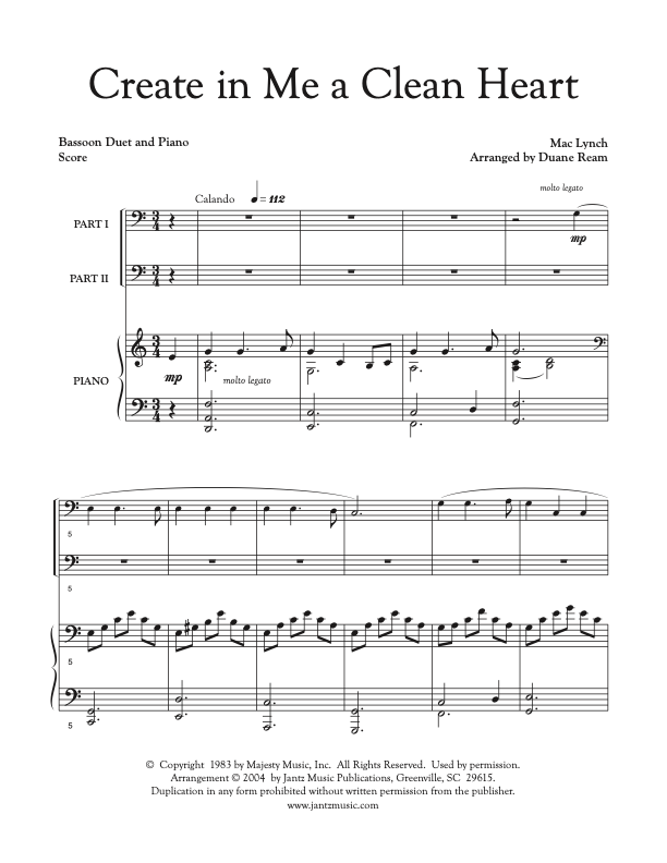 Create in Me a Clean Heart - Bassoon Duet