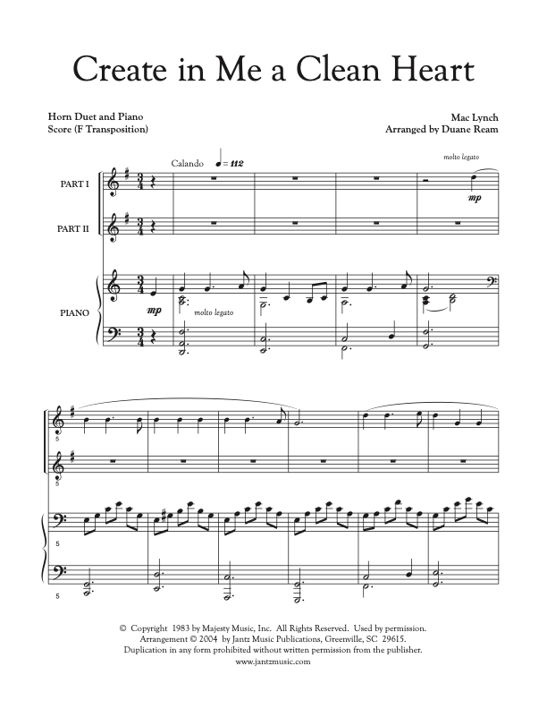 Create in Me a Clean Heart - Horn Duet