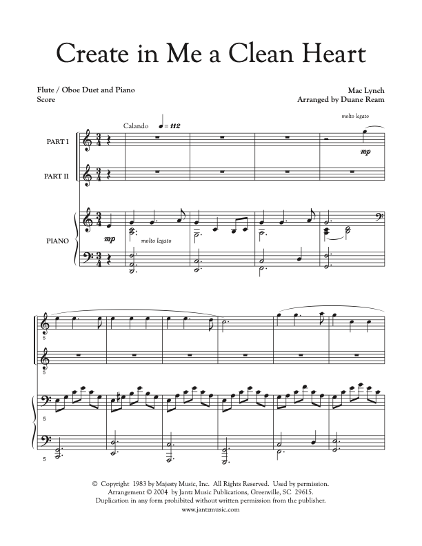 Create in Me a Clean Heart - Flute/Oboe Duet