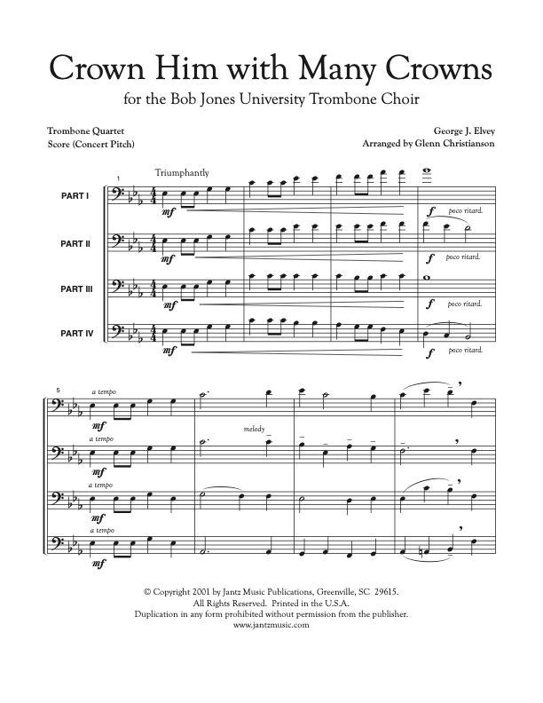 Crown Him with Many Crowns - Trombone Quartet