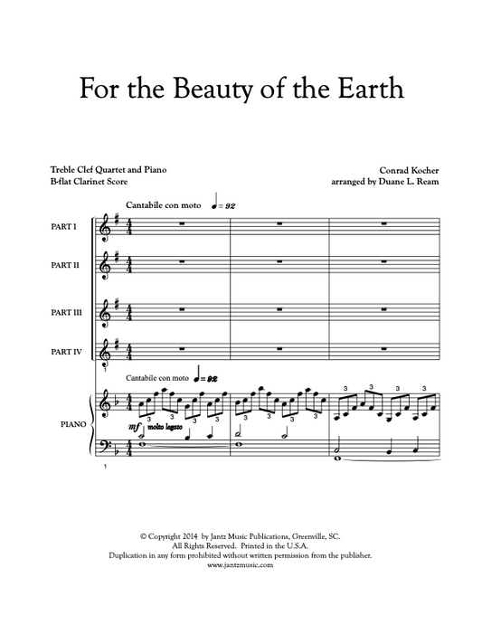 For the Beauty of the Earth - Clarinet Quartet