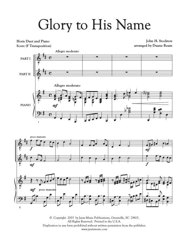 Glory to His Name - Horn Duet