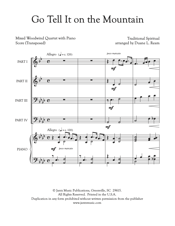 Go Tell It on the Mountain - Mixed Woodwind Quartet w/ piano