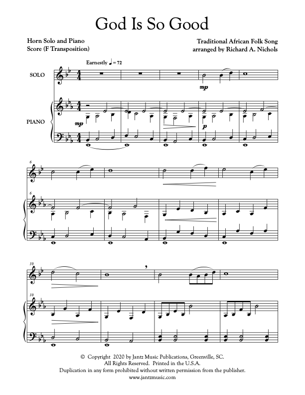 God Is So Good - Horn Solo