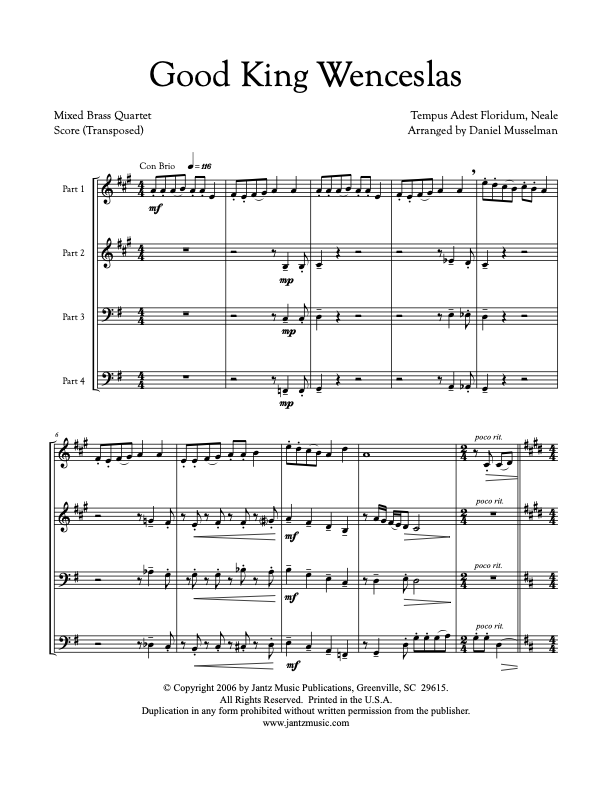 Good King Wenceslas - Mixed Brass Quartet