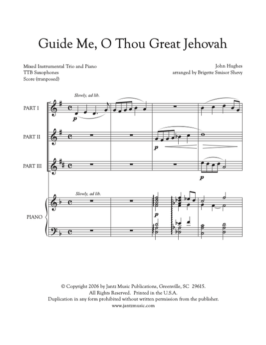 Guide Me, O Thou Great Jehovah - TTB Saxophone Trio