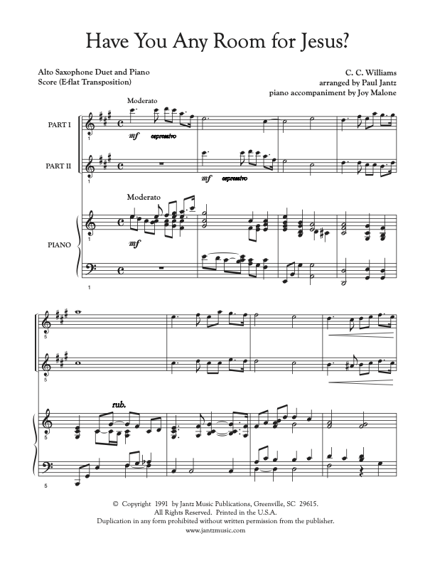 Have You Any Room for Jesus? - Alto Saxophone Duet