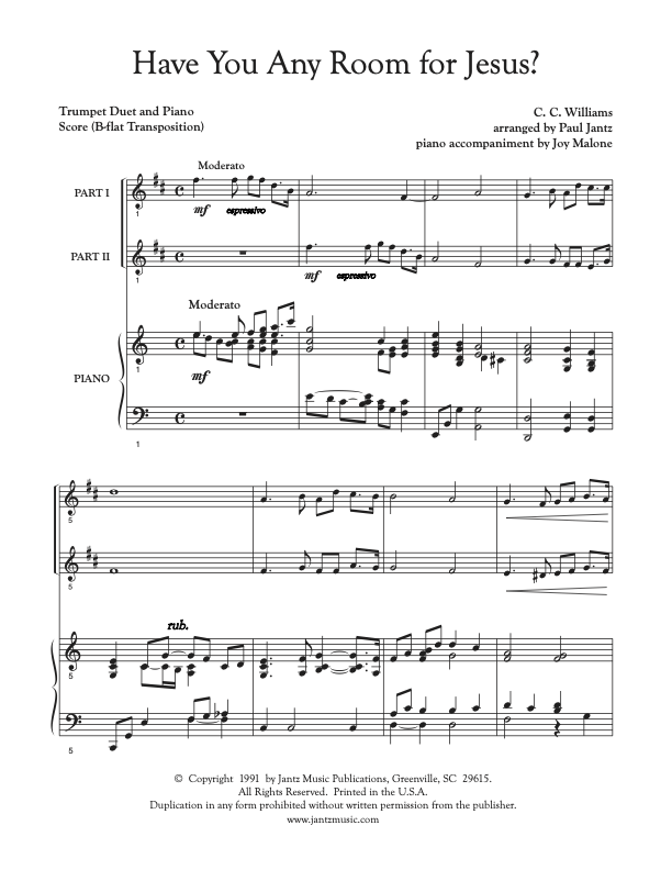 Have You Any Room for Jesus? - Trumpet Duet