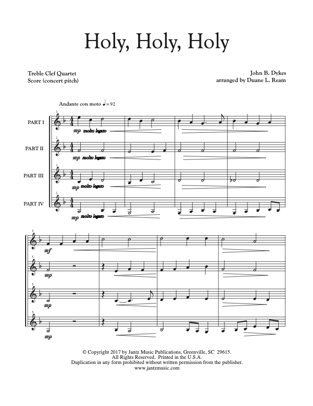 Holy, Holy, Holy - Combined Set of Flute/Clarinet/Trumpet Quartets, unaccompanied