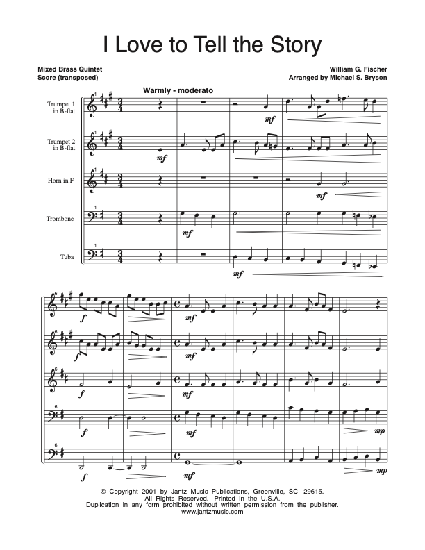 I Love to Tell the Story - Mixed Brass Quintet