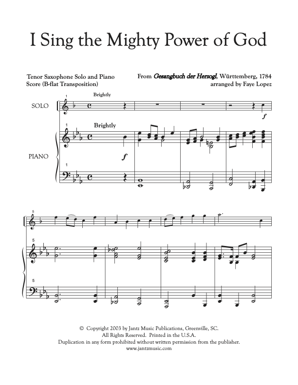 I Sing the Mighty Power of God - Tenor Saxophone Solo