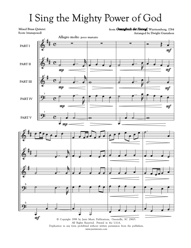 I Sing the Mighty Power of God - Mixed Brass Quintet