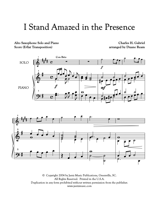 I Stand Amazed in the Presence - Alto Saxophone Solo