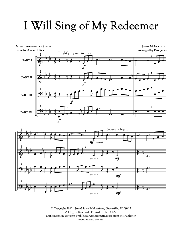 I Will Sing of My Redeemer - Combined Set of Both Mixed Quartet Versions