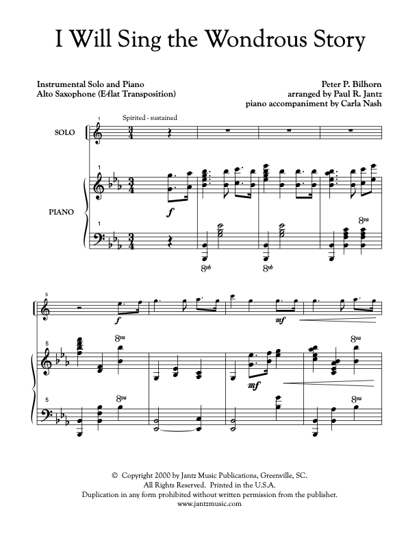 I Will Sing the Wondrous Story - Alto Saxophone Solo