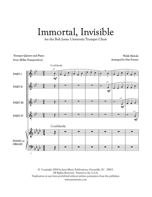 Immortal, Invisible, God Only Wise - Trumpet Quartet w/ opt. organ