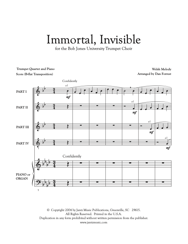 Immortal, Invisible, God Only Wise - Trumpet Quartet w/ opt. organ