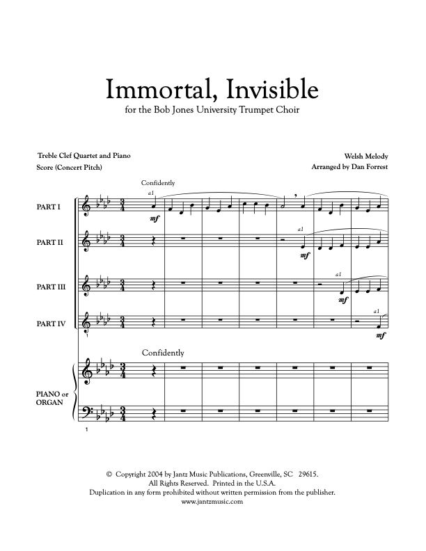 Immortal, Invisible, God Only Wise - Combined Set of Clarinet/Trumpet Quartets w/ opt. organ