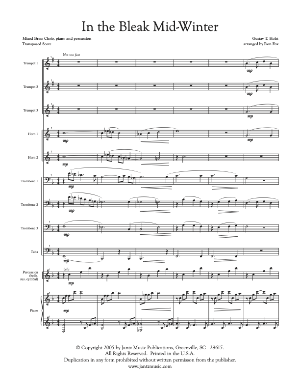 In the Bleak Mid-Winter - Mixed Brass Choir w/ piano (323.01p)
