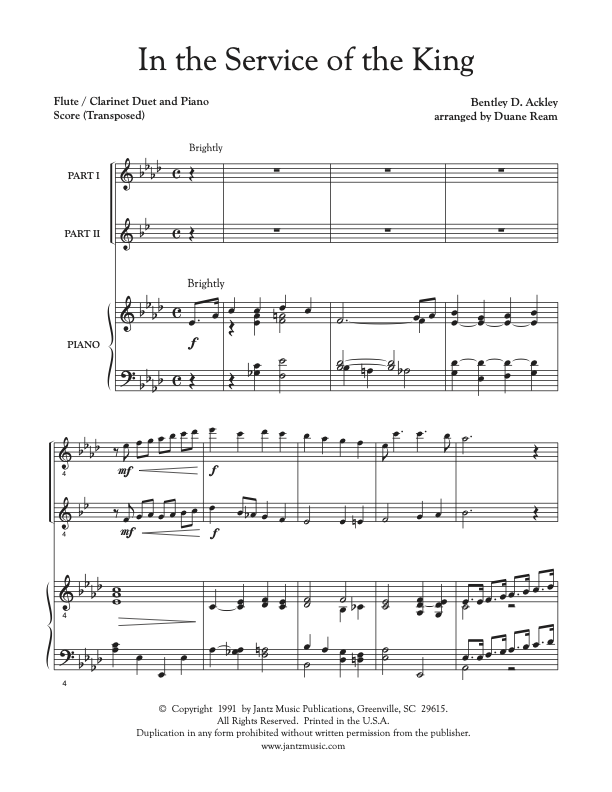 In the Service of the King - Flute/Clarinet Duet