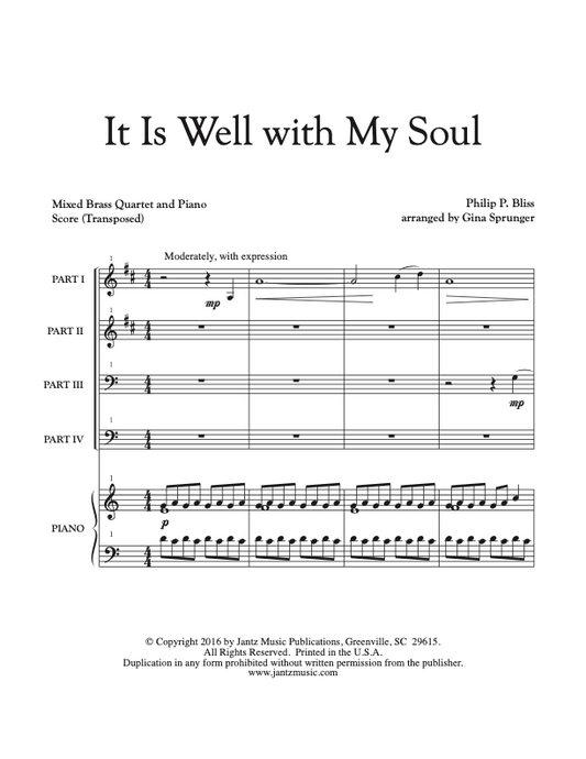 It Is Well with My Soul - Mixed Brass Quartet w/ piano