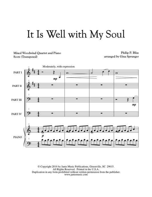 It Is Well with My Soul - Mixed Woodwind Quartet w/ piano