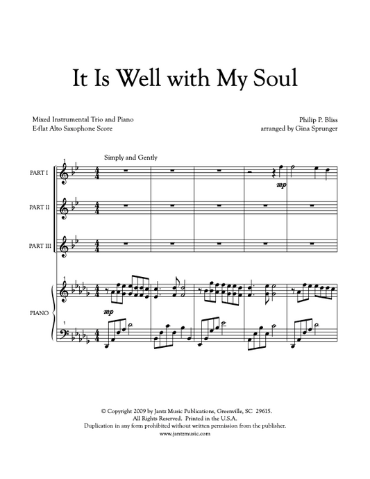 It Is Well with My Soul - Alto Saxophone Trio