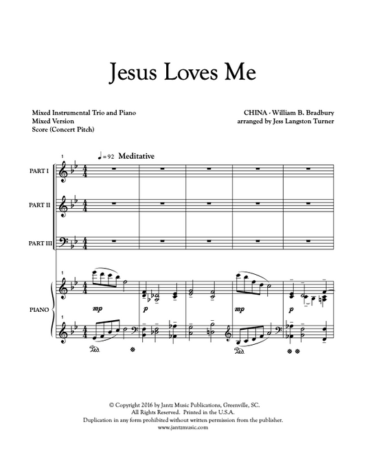 Jesus Loves Me - Combined Set of Mixed  Brass & Mixed Woodwind Trios