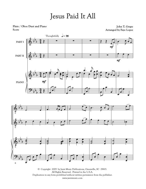 Jesus Paid It All - Flute/Oboe Duet