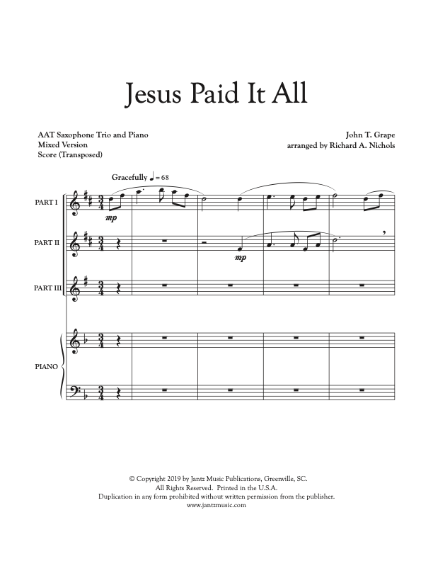 Jesus Paid It All - AAT Saxophone Trio