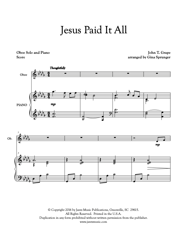 Jesus Paid It All - Oboe Solo